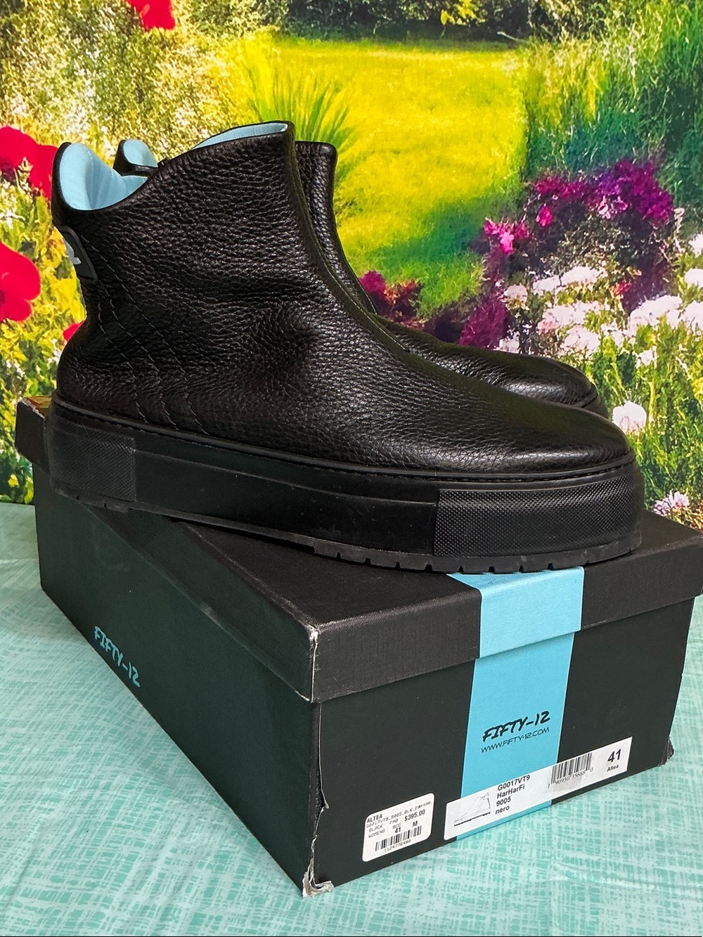 FIFTY -12 Altea Black Pebbled Leather Platform Boots Ladies Size 41